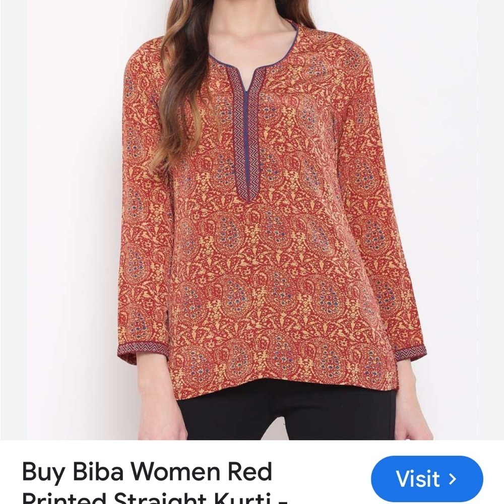 BIBA Printed Kurti Blouse - from India Burgundy, Mustard & Blue Size 34